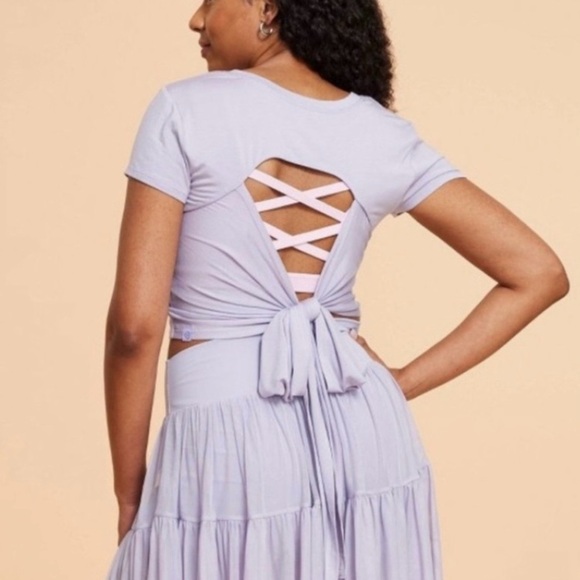 Blogilates Reversible Bow Back Short Sleeve Tee Lilac Purple Size M - Picture 2 of 8